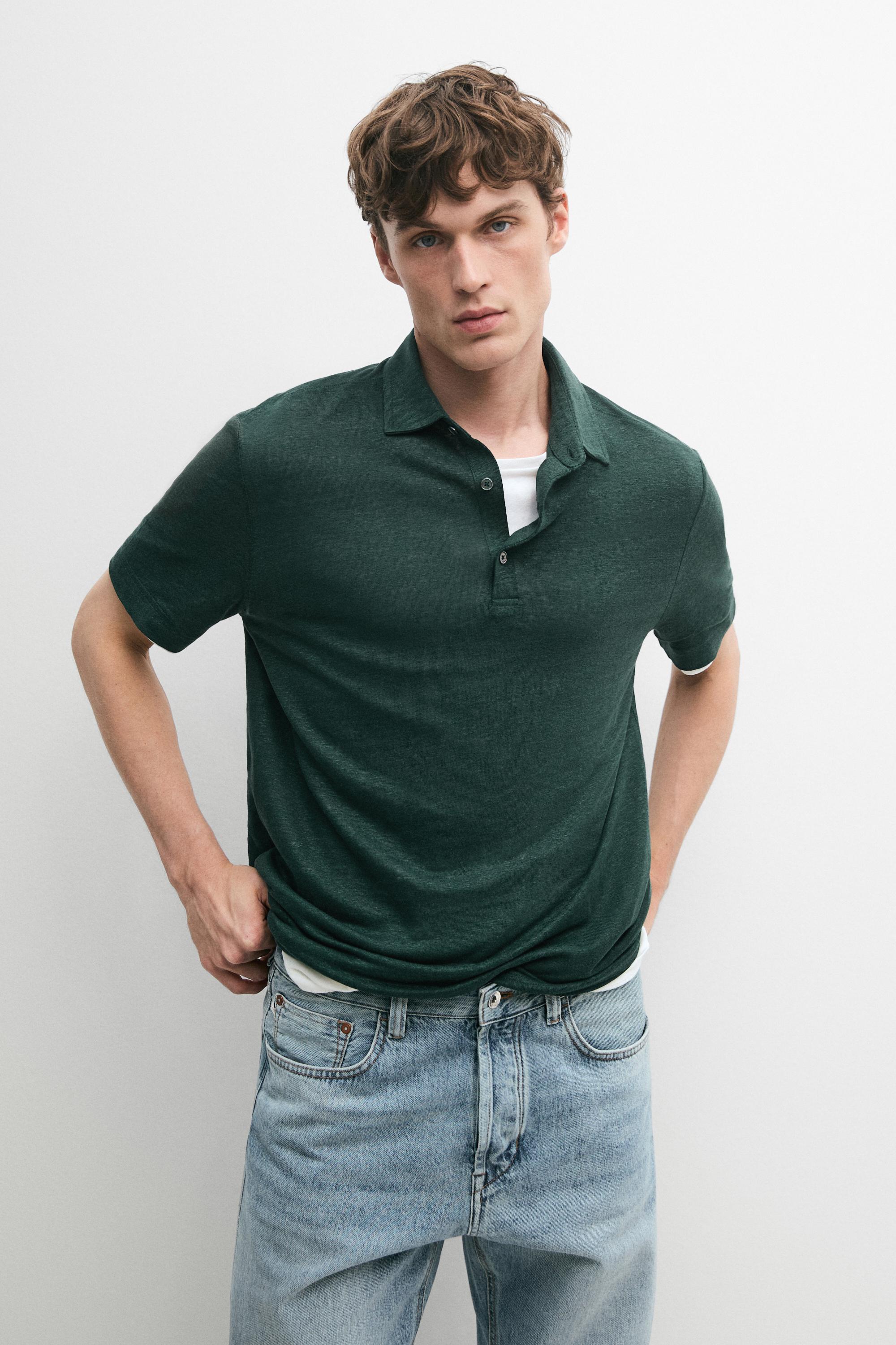 100% linen short sleeve polo shirt